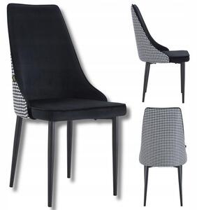 Krzeso tapicerowane aksamitem VIKING - Czarne z oparciem w pepitk | Krzeso do jadalni w stylu retro glamour
