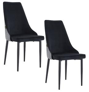 Zestaw 2 krzese tapicerowanych aksamitem VIKING - Czarne z oparciem w pepitk | Krzeso do jadalni w stylu retro glamour