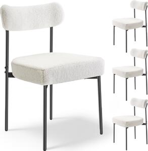 SucceBuy Nowoczesne krzeso do jadalni (zestaw 4 szt.) Krzeso tapicerowane Sherpa (nono 136 kg) do stoów jadalnych, kompaktowe krzeso kuchenne z ergonomicznym oparciem i solidnymi czarnymi metalowymi nogami, biaa kawiarnia