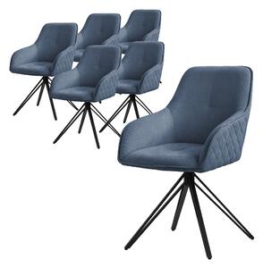 Obrotowe krzeso do jadalni ML-Design 6x, niebieskie, wykonane z tkaniny z metalowymi nogami