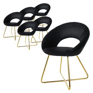 Krzeso do jadalni ML-Design 6x z okrgym oparciem, czarne, wykonane z aksamitnej metalowej ramy