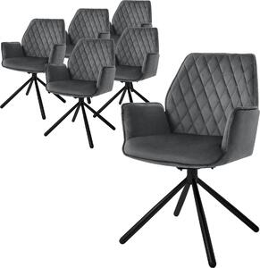 ML-Design 6x krzeso do jadalni z podokietnikiem i oparciem, antracytowe, wykonane z aksamitu, obrotowe