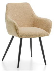 NEW HOME Krzeso glamour BOUCLE tapicerowane krzeso do jadalni do salonu z podokietnikami - ciemnobeowe - nowoczesne meble boucle teddy