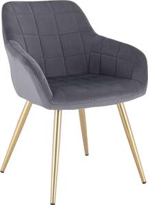 Krzesła do jadalni Happyment Luxe – aksamit szary/złoty – z podłokietnikami – krzesło do salonu i kuchni – krzesło typu kuip – 1 sztuka – wysokość siedziska 47 cm
