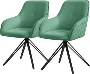 Obrotowe krzeso do jadalni ML-Design 2x, zielone, wykonane z tkaniny z metalowymi nogami