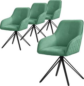 Obrotowe krzeso do jadalni ML-Design 4x, zielone, wykonane z tkaniny z metalowymi nogami