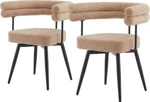 ML-Design Krzesa do jadalni obrotowe, zestaw 2 sztuki, brzowe, z tkaniny pluszowej, ergonomiczne krzeso do salonu z podokietnikami i oparciem, obrotowe o 360°, z metalowymi nogami