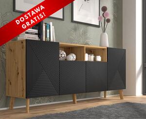 Loftowa komoda na nóżkach czerń z dębem artisan | Umeblowana.com