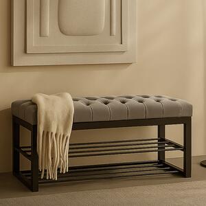 Ławka Pikowana do przedpokoju Industrialna SHELF BLANCA - LOFT