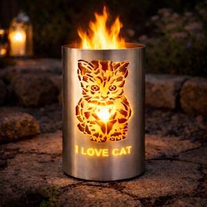 TiKo-Design® Kosz na ogie „I LOVE CAT” – metalowy kosz na ogie do ogrodu i na taras