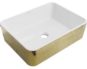 Mexen Catia umywalka nablatowa 48 x 38 cm, biała/złota wzór łuski - 21314808