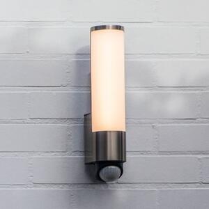 LUTEC Kinkiet zewnętrzny LED z czujnikiem LEDA, stal nierdzewna, wysokość 35 cm, IP44 LEDA, aluminiowy / szary / cynkowy, stal szlachetna, nowoczesny
