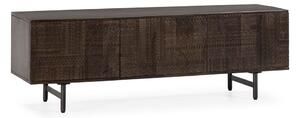 Ciemnobrązowa szafka pod TV z litego drewna mango 145x48x40 cm Kalai – MOME