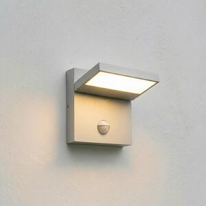 Kinkiet zewnętrzny LED Lucande Silvan, kolor kamienny, czujnik ruchu, IP54 Silvan, aluminiowy / szary / cynkowy, aluminium, nowoczesny