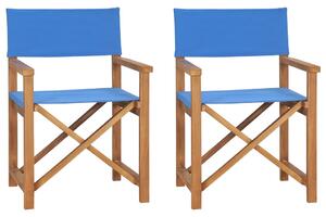 Składane krzesła reżyserskie, 2 szt., niebieskie, drewno tekowe