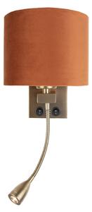Lampa ścienna brązowa z elastycznym ramieniem i pomarańczowym kloszem ze złotym wnętrzem 18 cm - Brescia Combi