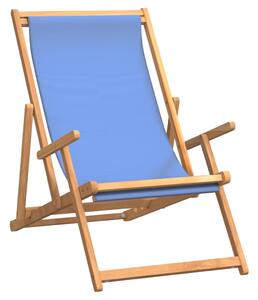 Składany leżak plażowy, lite drewno tekowe, niebieski