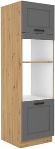 Wysoka szafka słupek na piekarnik i mikrofale LUNA 60 DPM-210 2F Szary/Dąb Artisan