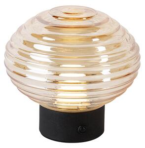 Tafellamp zwart met amber glas oplaadbaar - Lexie Oswietlenie wewnetrzne