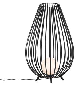 Designerska lampa podłogowa czarna z opalem 110 cm - Angela Oswietlenie wewnetrzne