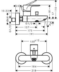 Bateria wannowa natynkowa HANSGROHE Rebris S 72440670 Czarny mat