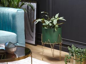 Doniczka na stojaku kwietnik 28 x 28 x 50 cm metalowa zielona Kalandra Beliani