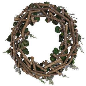 Okrągły wieniec świąteczny drewniany syntetyczny szyszki 50 cm zielono-srebrny Filpus Beliani