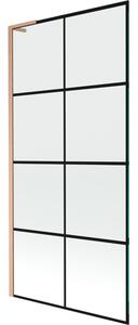 Mexen Next L parawan nawannowy 1-skrzydłowy 90 x 150 cm, czarna kratka, miedź szczotkowana - 895-090-000-03-77-65