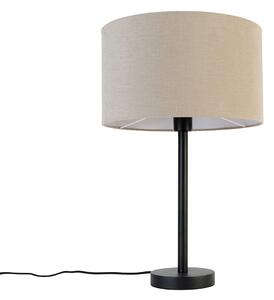 Nowoczesna lampa stołowa czarna z kloszem boucle jasnobrązowym 35 cm - Simplo Oswietlenie wewnetrzne
