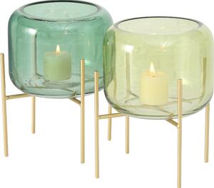 Dekoracyjne świeczniki - zielone szkło, złote nóżki