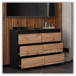 Komoda STIVMEBLE z 6 Szufladami Czarny Mat DÄ b Wotan Loft 100x33,5x71,5 cm
