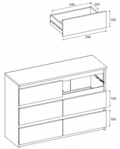 Komoda STIVMEBLE z 6 Szufladami Czarny Mat DÄ b Wotan Loft 100x33,5x71,5 cm