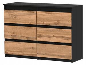 Komoda STIVMEBLE z 6 Szufladami Czarny Mat DÄ b Wotan Loft 100x33,5x71,5 cm