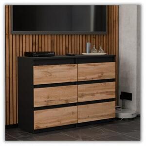 Komoda STIVMEBLE z 6 Szufladami Czarny Mat DÄ b Wotan Loft 100x33,5x71,5 cm