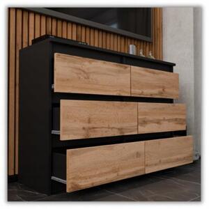 Komoda STIVMEBLE z 6 Szufladami Czarny Mat DÄ b Wotan Loft 100x33,5x71,5 cm