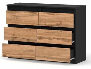 Komoda STIVMEBLE z 6 Szufladami Czarny Mat DÄ b Wotan Loft 100x33,5x71,5 cm