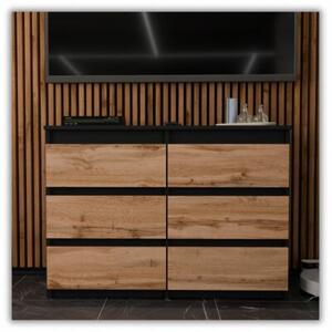 Komoda STIVMEBLE z 6 Szufladami Czarny Mat DÄ b Wotan Loft 100x33,5x71,5 cm