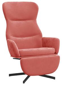 Fotel wypoczynkowy z podnóżkiem, różowy, obity aksamitem