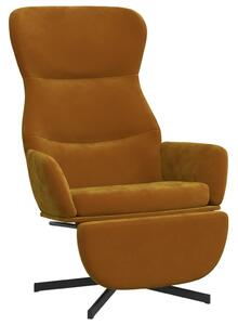 Fotel wypoczynkowy z podnóżkiem, brązowy, obity aksamitem
