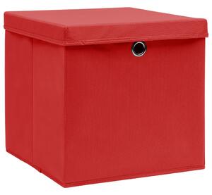 Pudełka z pokrywami, 4 szt., czerwone, 32x32x32 cm, tkanina