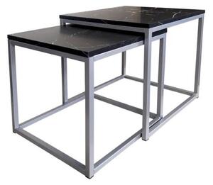 Stolik kawowy 2w1 CUBE marmur czarny/srebrny