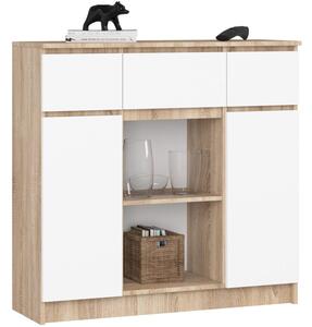 Komoda AKORD K100 kolor DÄ b Sonoma, BiaÅy mat 101 cm 2 drzwi 3 szuflady 4 pÃ³Åki 101x35x98 cm