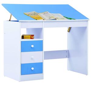 Niebiesko-białe biurko z uchylnym blatem do rysowania dziecięce Tobby