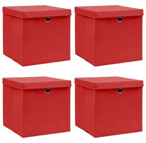 Pudełka z pokrywami, 4 szt., czerwone, 32x32x32 cm, tkanina