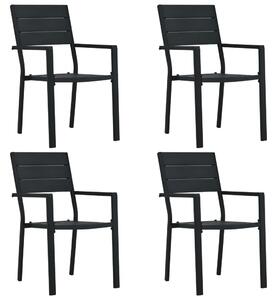 Krzesła ogrodowe, 4 szt., czarne, HDPE o wyglądzie drewna
