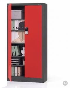 Szafa biurowa metalowa z zamkiem na szyfr antracytowo-czerwona, 900x1850x400 mm: DANIEL