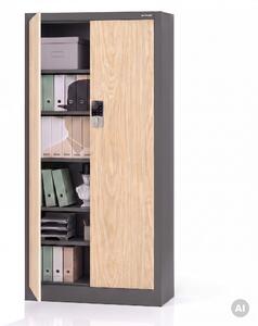 Szafa biurowa metalowa z zamkiem na szyfr antracytowa/dąb sonoma, 900x1850x400 mm: DANIEL Eco Design
