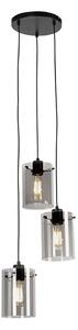 Designerska lampa wisząca czarna z przydymionym szkłem 3-światła - Dome