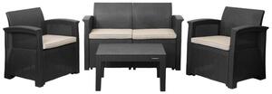 Zestaw mebli ogrodowych komplet technorattan sofa fotele stolik BAUERKRAFT kolor czarny