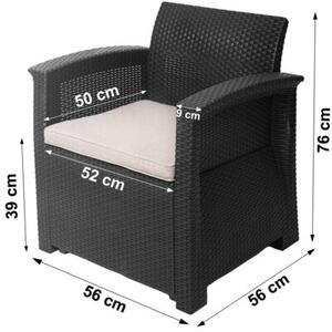 Zestaw mebli ogrodowych komplet technorattan sofa fotele stolik BAUERKRAFT kolor czarny